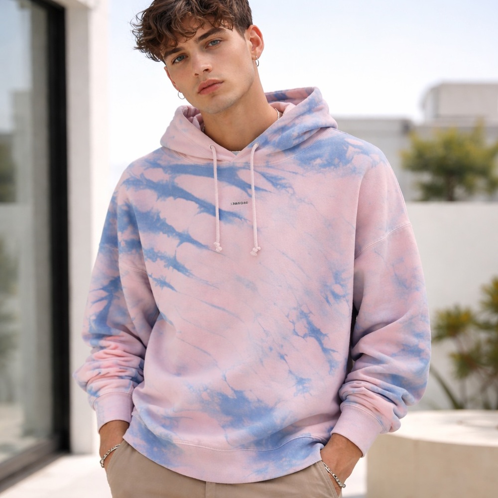 Sandro Men’s Tie-Dye Hoodie Pink And Blue Cotton Terry XXL